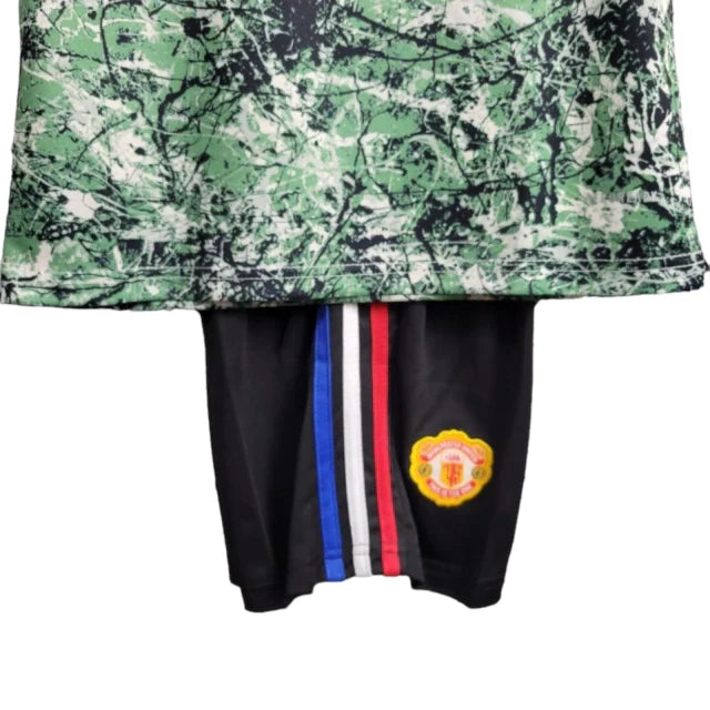 Conjunto Infantil Manchester United 24/25 (Negro/Blanco/Verde)