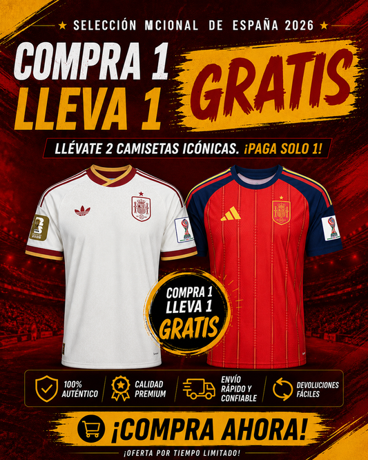 Kit de 2 Camisetas de España Mundial 2026 – ¡COMPRA 2, LLEVA 1 GRATIS! ⚽🔥