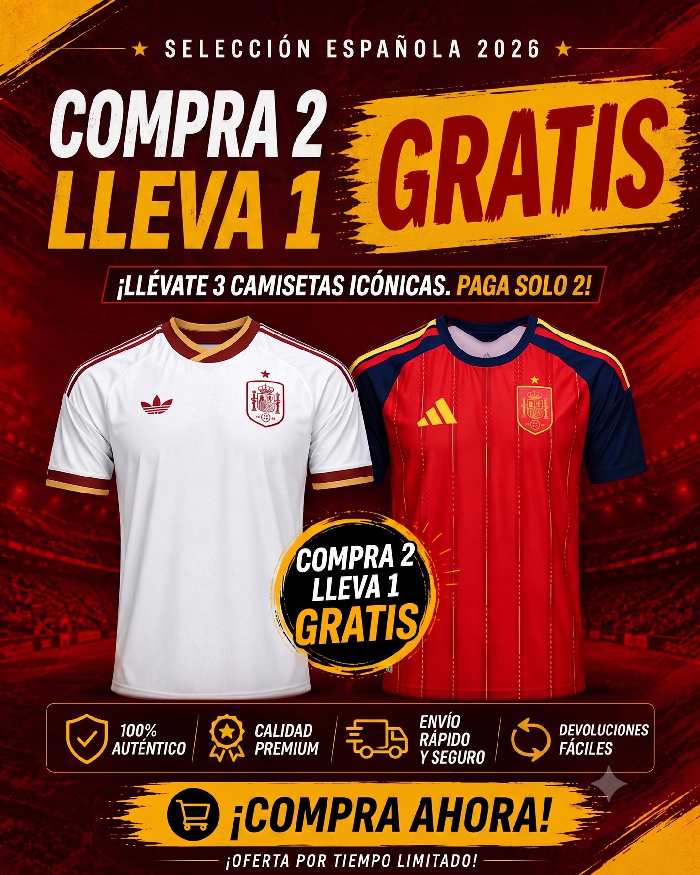 Camiseta de España Mundial 2026 – ¡COMPRA 2, LLEVA 1 GRATIS! ⚽🔥